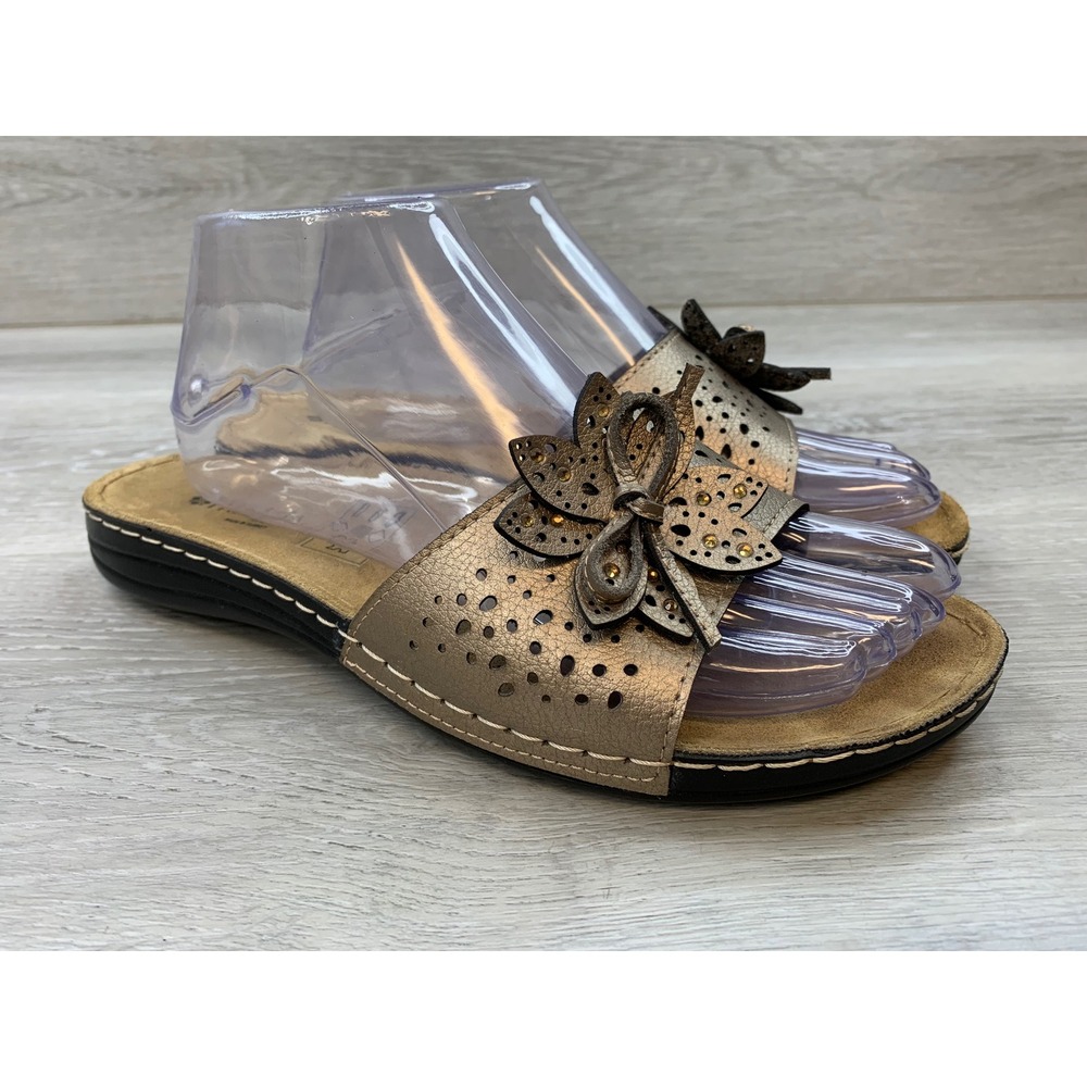Patrizia by Spring Step Bronze Floral Laser Cut Slide Sandals Women's 9 Shoes